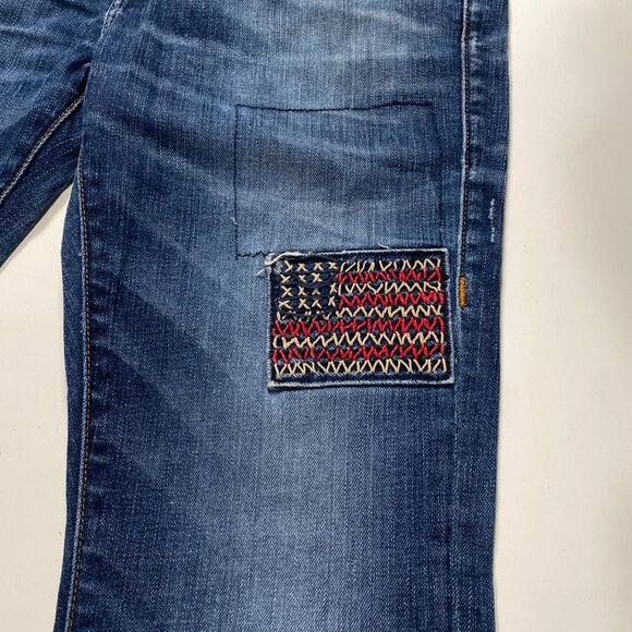 True Religion Rocco Relaxed Skinny Fit jeans US Flag Appliqué Jeans mens 30x33.5 - Picture 3 of 12